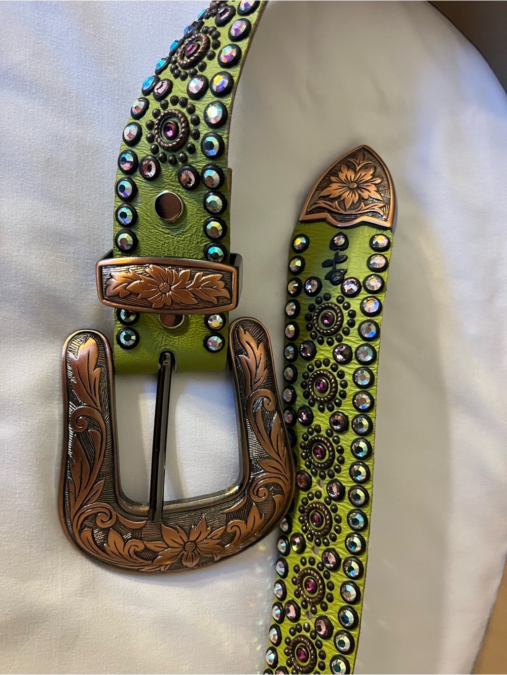 Kippys Lime Green Studded Western Crystal Belt - Picture 6 of 16